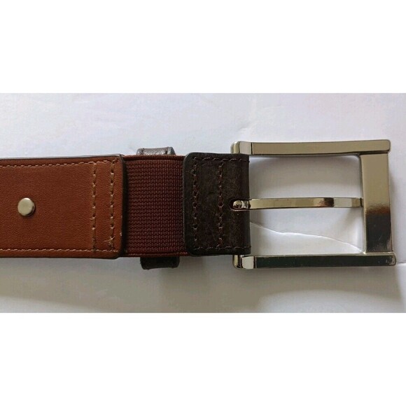 Boconi Mens Leather Dress Belt Dark Brown Size 34 Stretch Panel Dad Classic - Picture 11 of 12